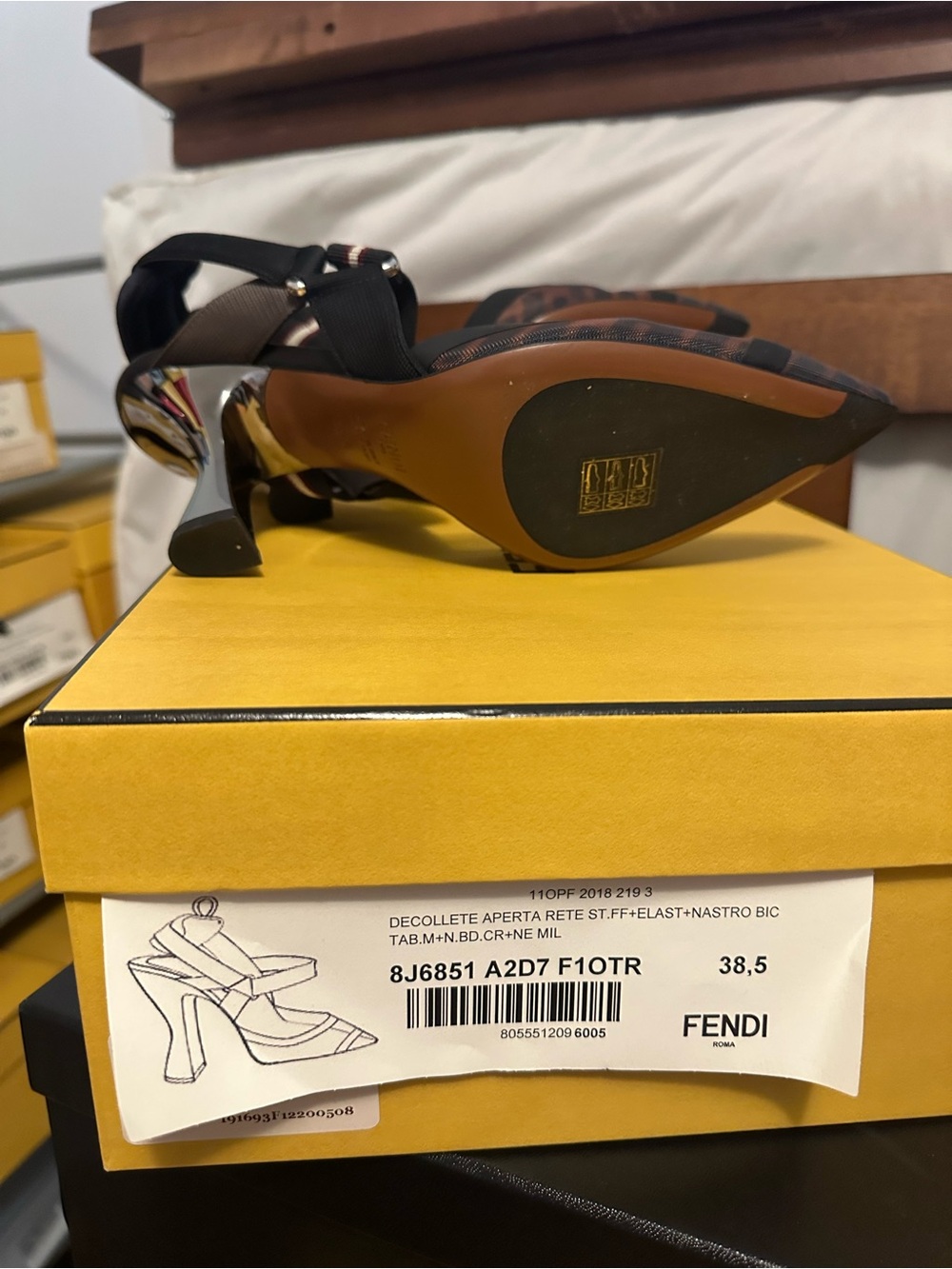 Fendi Brown and Black Mesh Slingback Heels - Picture 5 of 8